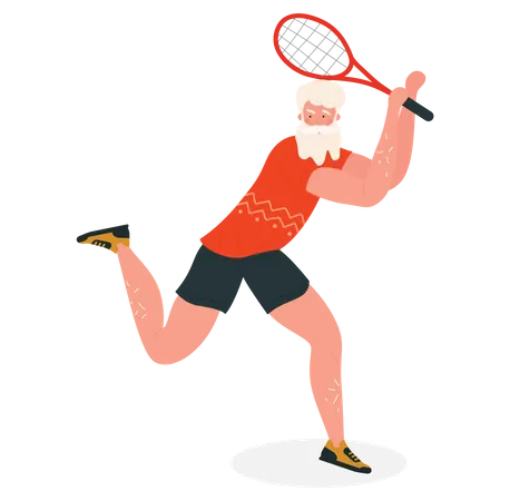 Santa playing tennis  Illustration