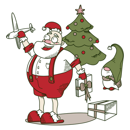 Santa playing with an airplane Illustration