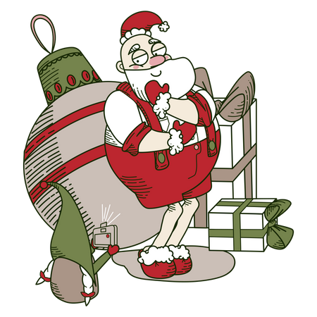 Santa posing for a photo  Illustration