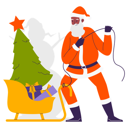 Santa preparing Snow Sleigh for gift distribution  Illustration