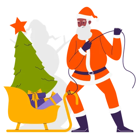 Santa preparing Snow Sleigh for gift distribution  Illustration