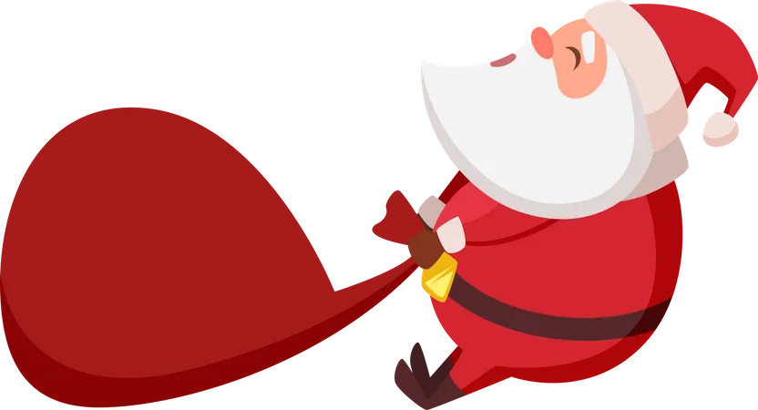Santa pulling gift bag  Illustration