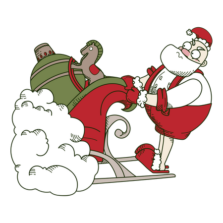 Santa pulls out a sleigh with gifts  Illustration