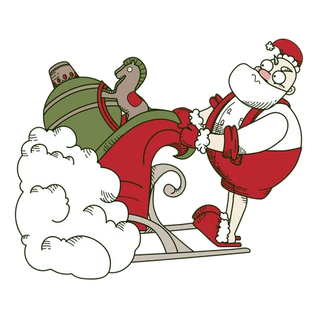 Santa pulls out a sleigh with gifts  Illustration