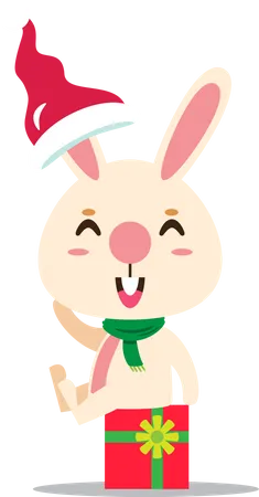 Santa rabbit sitting on Christmas gift  Illustration