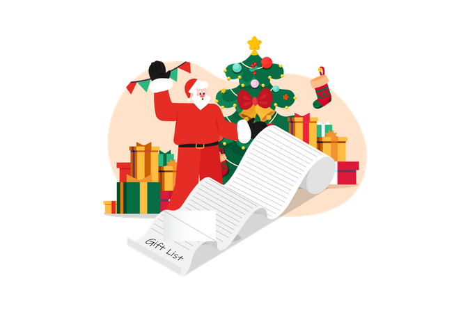 Santa Reading Gift List Illustration