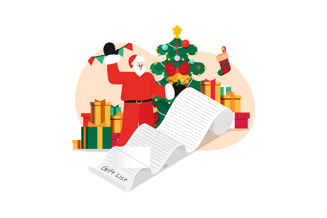 Santa Reading Gift List  Illustration