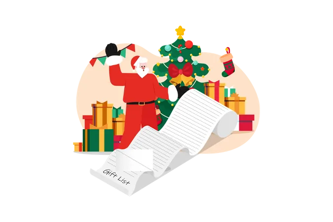 Santa Reading Gift List  Illustration