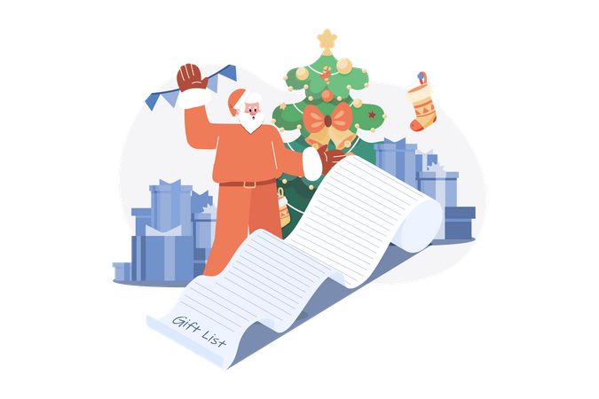 Santa Reading Gift List  Illustration