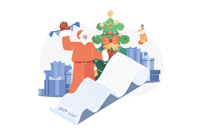 Santa Reading Gift List  Illustration