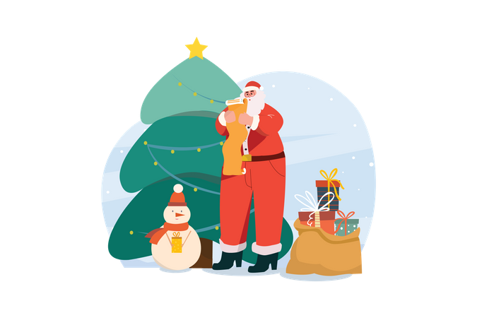 Santa Reading Gift List  Illustration