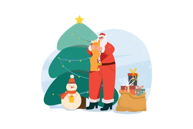 Santa Reading Gift List  Illustration