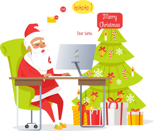 Santa reading mail on Christmas day  Illustration