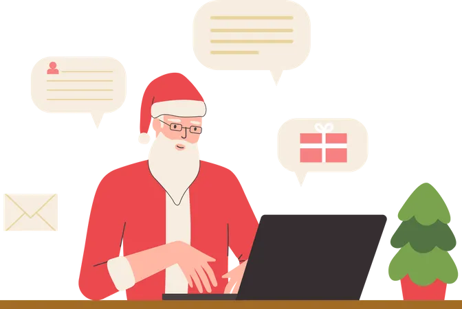 Santa reads letters and sends gifts online  Illustration
