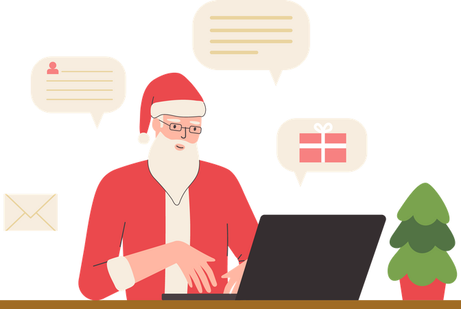 Santa reads letters and sends gifts online  Illustration