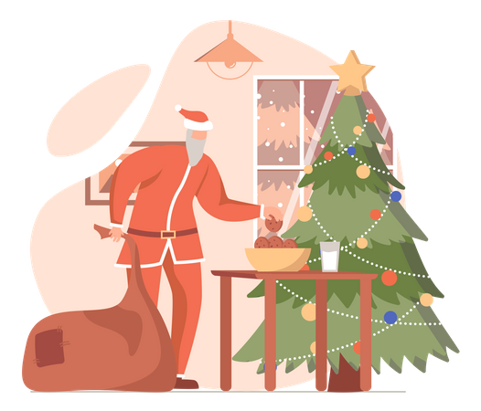 Papá Noel repartiendo regalos de Navidad.  Ilustración