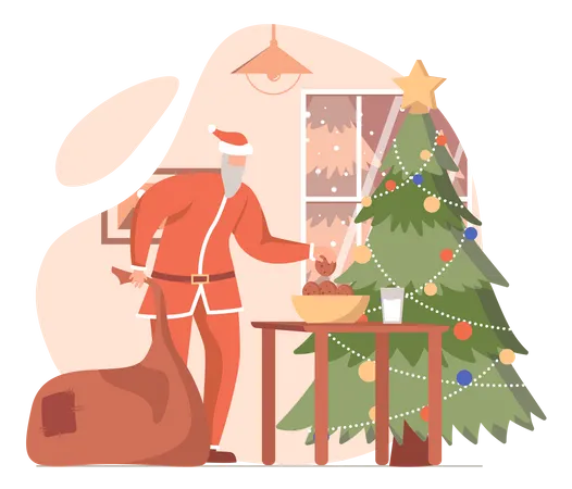 Papá Noel repartiendo regalos de Navidad.  Ilustración