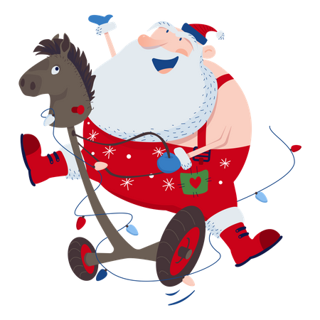 Santa rides a horse Illustration