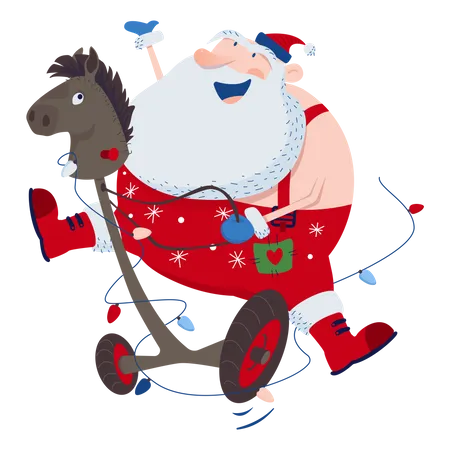 Santa rides a horse  Illustration