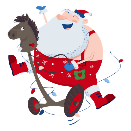 Santa rides a horse  Illustration