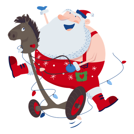 Santa rides a horse  Illustration