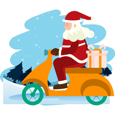Santa rides scooter  Illustration