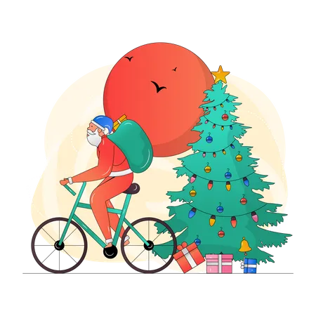 Santa riding bicycle  Illustration