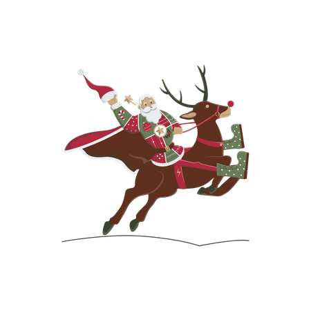 Santa riding reindeer Illustration