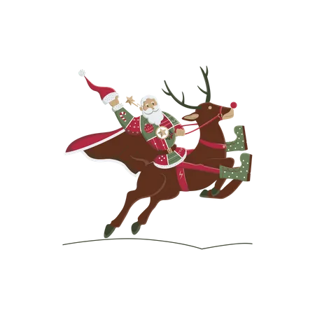 Santa riding reindeer  Illustration