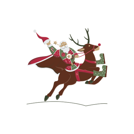 Santa riding reindeer  Illustration