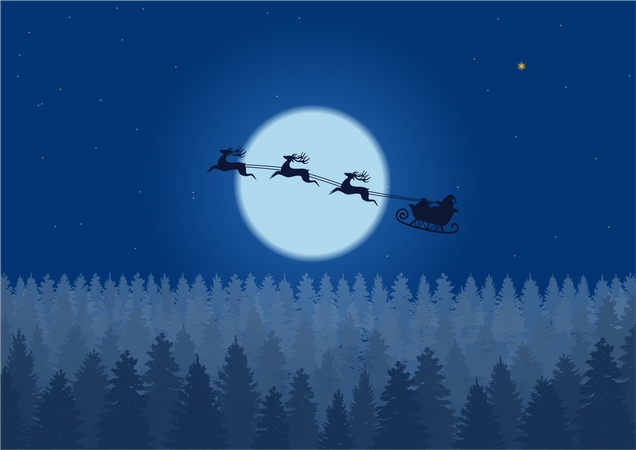 Santa riding reindeer sleigh  Illustration