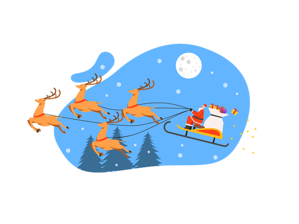 Santa riding reindeer vehicle Illustration