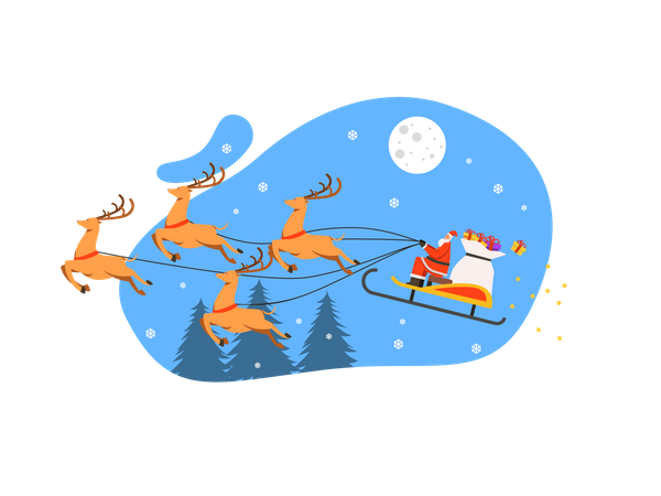 Santa riding reindeer vehicle  Illustration