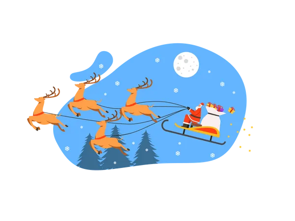 Santa riding reindeer vehicle  Illustration