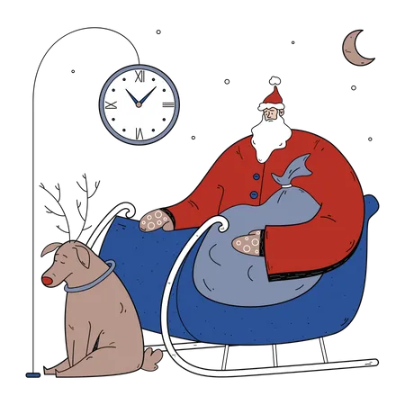 Santa riding santa sleigh Illustration