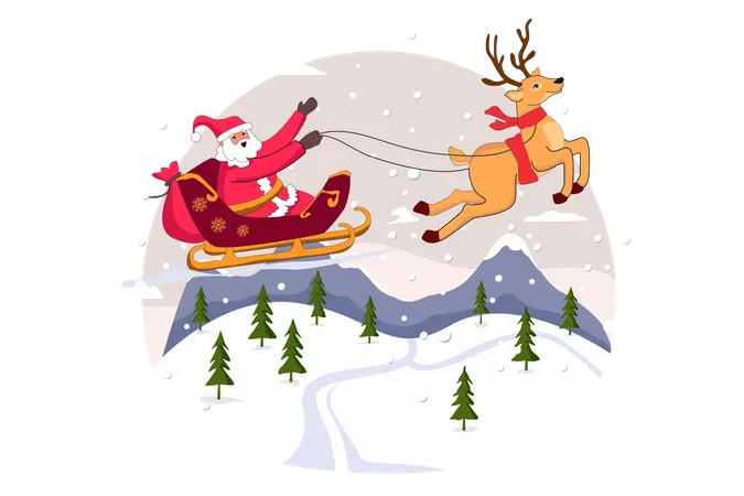 Santa riding sleigh Illustration