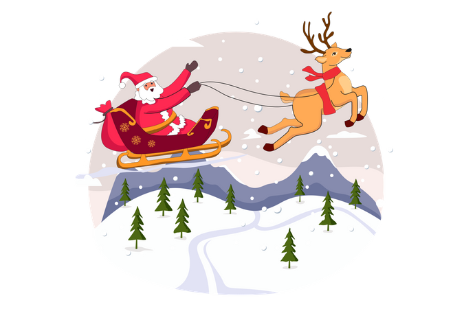 Santa riding sleigh  Illustration