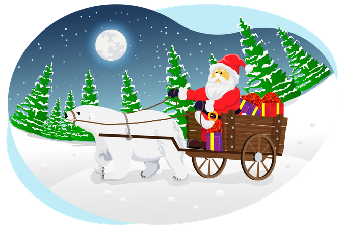 Santa riding white bear vehicle Illustration
