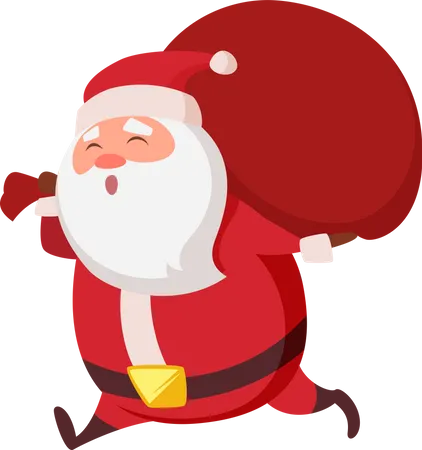Santa running with gift bag  Illustration