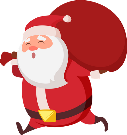 Santa running with gift bag  Illustration