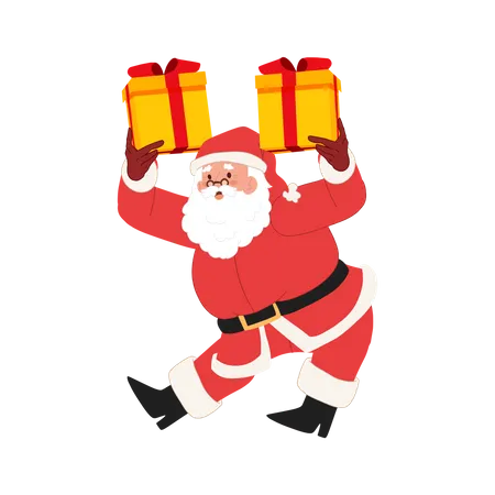 Happy Santa Claus Is Holding Gift Box Vector Illustration Illustration