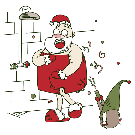 Santa scared in the bathroom Illustration