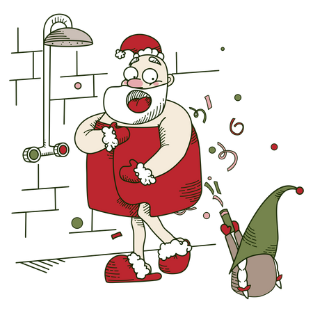 Santa scared in the bathroom  Illustration