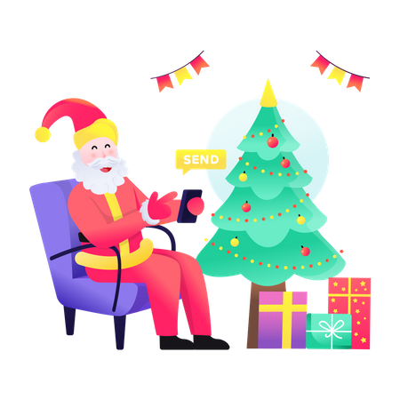 Santa sending greetings message Illustration