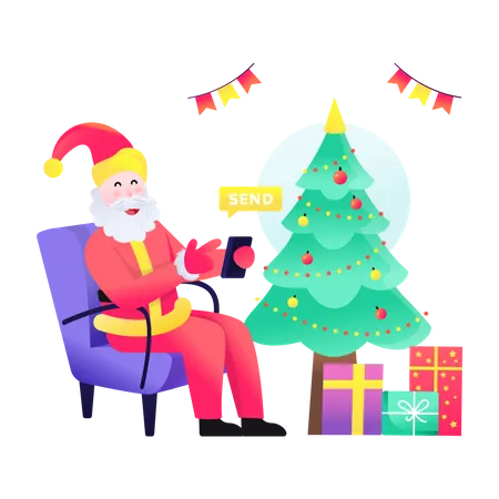 Santa sending greetings message  Illustration