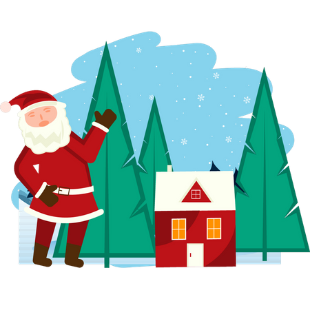 Santa showing the Christmas house  Illustration
