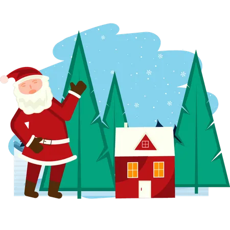 Santa showing the Christmas house  Illustration