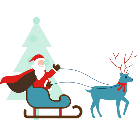 Santa sits on sleigh  Illustration