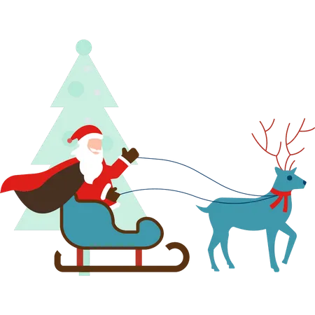 Santa sits on sleigh Illustration