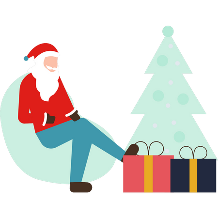 Santa sitting with Christmas presents  Illustration